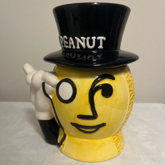 VTG CERAMIC MR. PEANUT COOKIE JAR PLANTER W/ ORIGINAL PRODUCT LOGO & DESCRIPTION - Picture 3 of 9